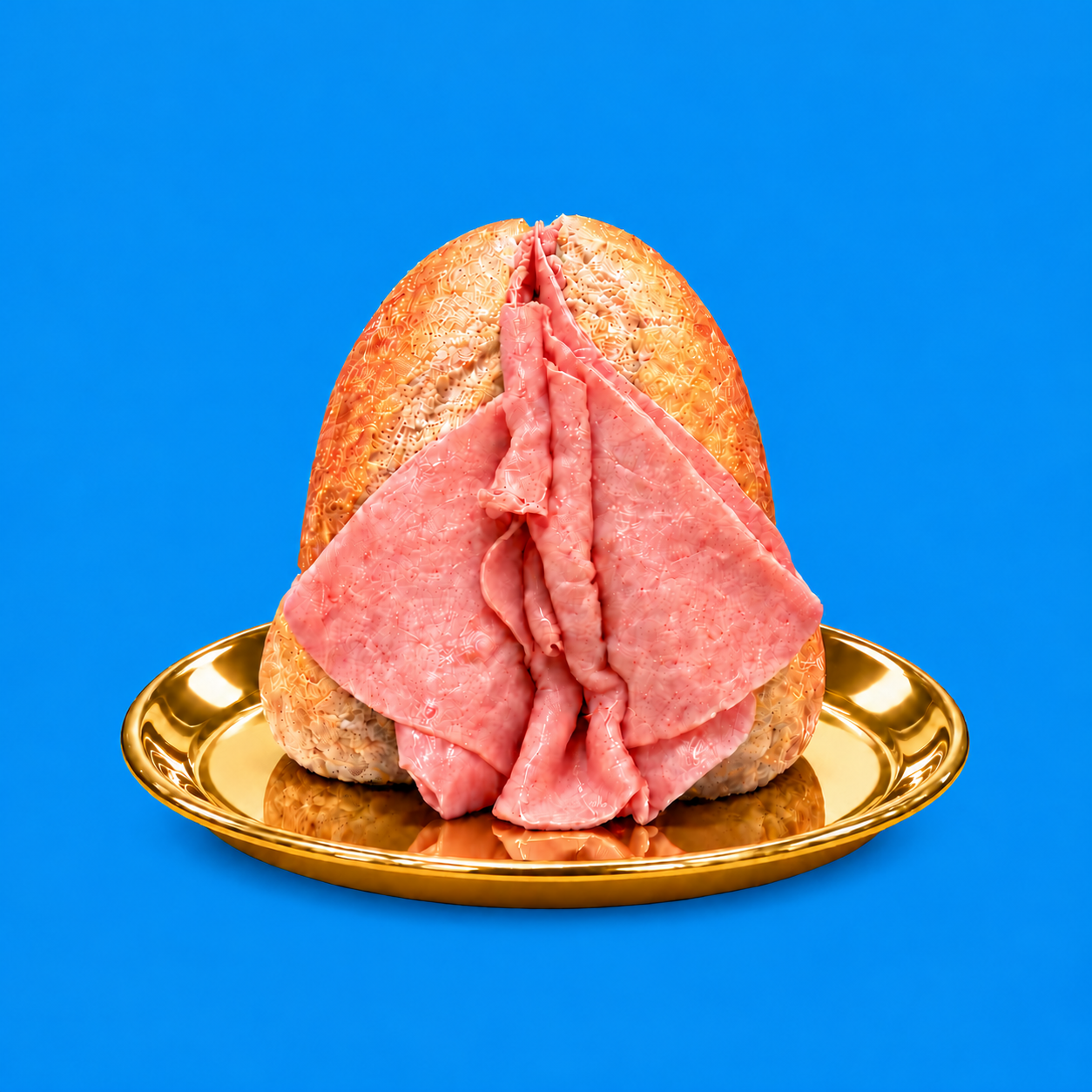 PUSS logo: folded bologna sandwich on an electric blue background